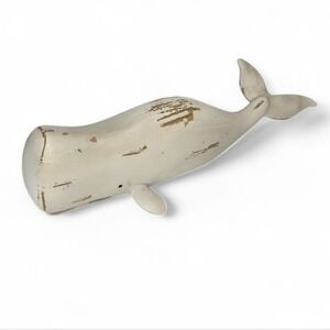 Hand Carved White Wooden Moby Whale Figurine Sculpture